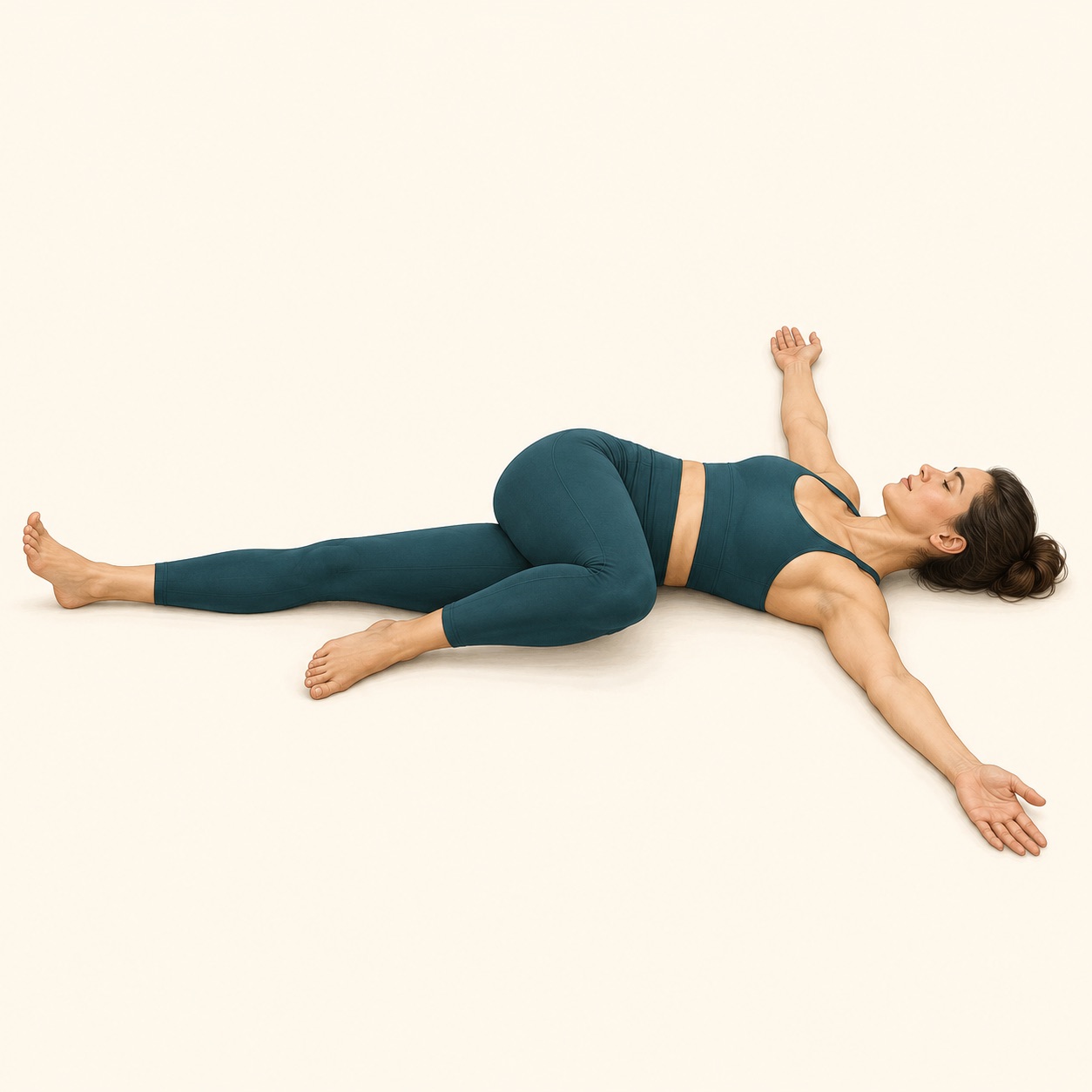Instructional illustration of Supine Spinal Twist